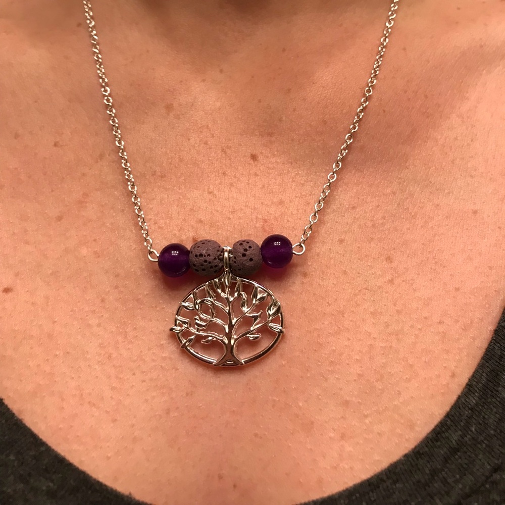 Essential Oil Lava Bead Stone Necklace with Tree